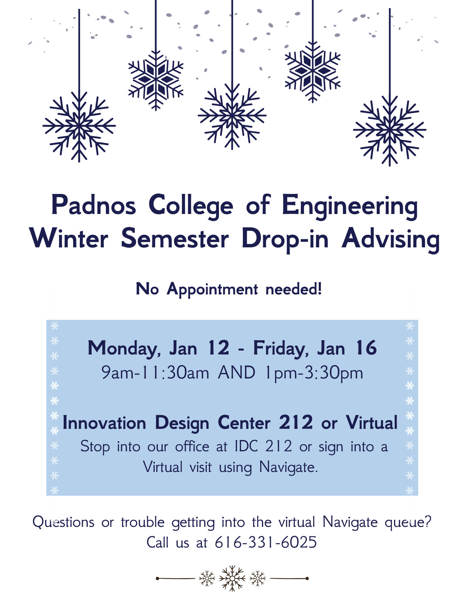 PCE Winter Registration drop-in advising flyer